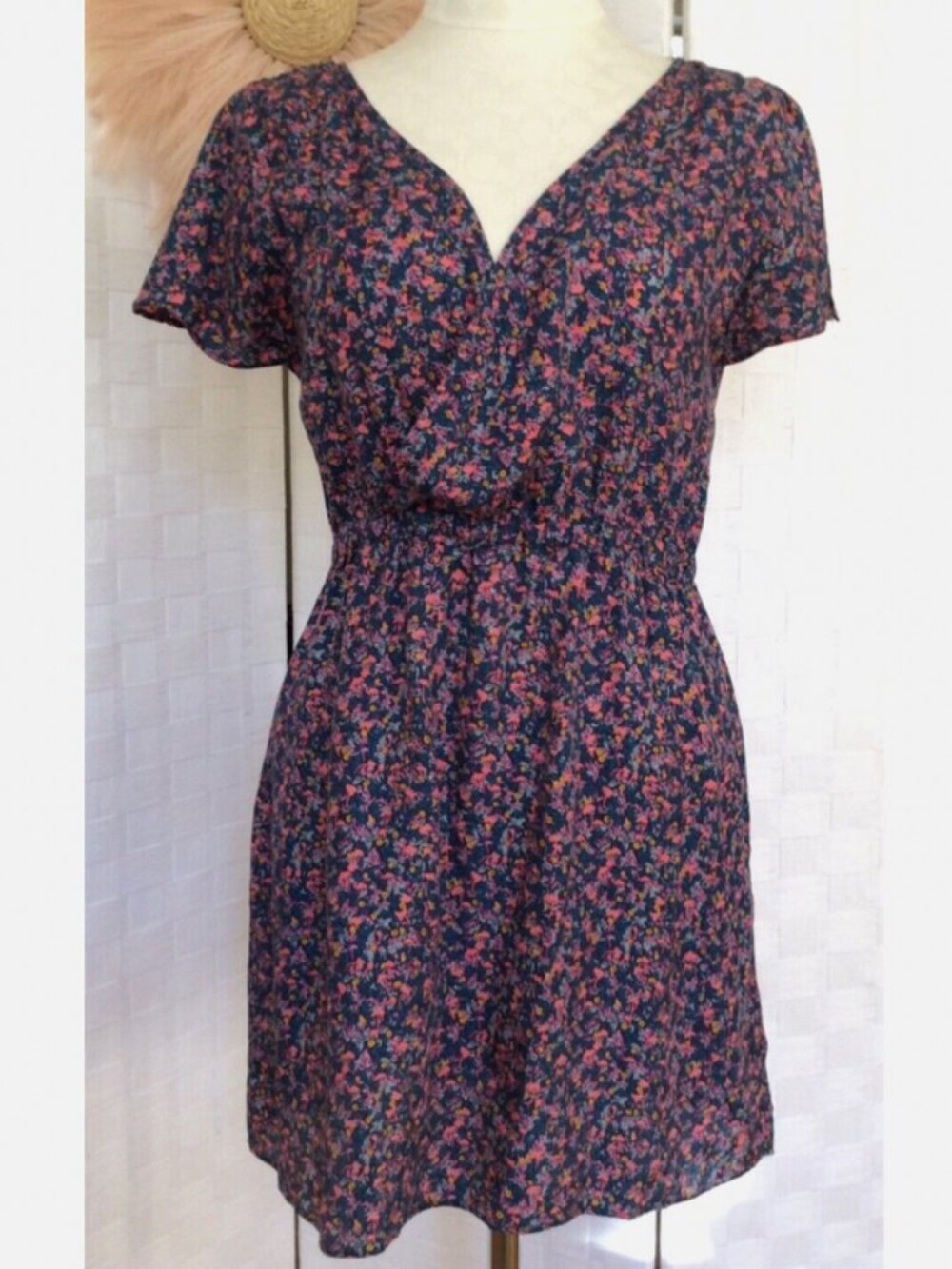 Jack Wills Silk Cotton Playful Palm Tree Multicolor Floral Sundress Size US 6